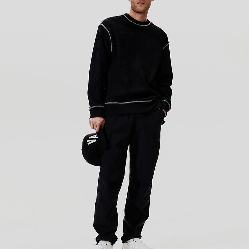 apparel factory high quality waffle top long sleeve t shirt men's waffle top